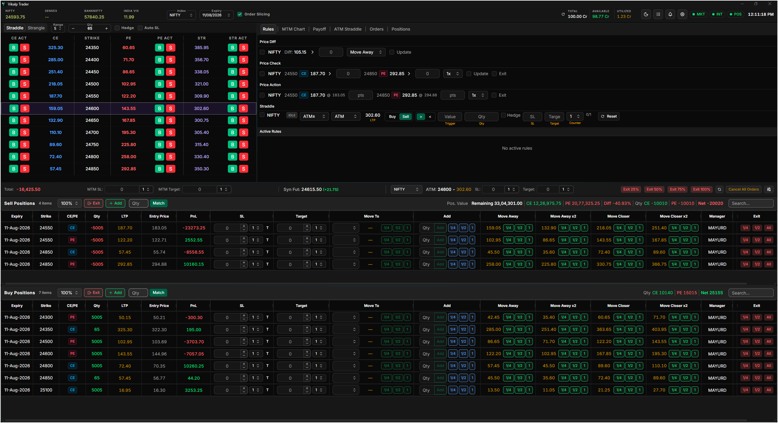 Vikalp Trader terminal interface